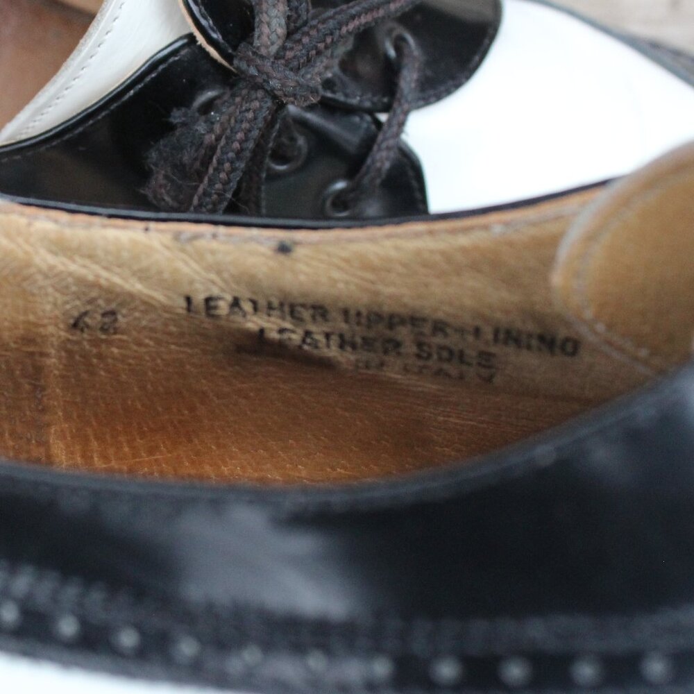 VTG Bravo Black & White Leather Spectator Wingtips, Size 42 EU, Made in Italy - Picture 10 of 12